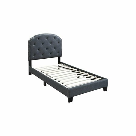 KD GABINETES Upholstered Bed Frame with Slats in Charcoal Burlap Fabric - Twin Size KD3143116